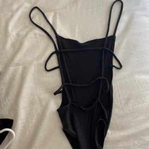 Black open back bodysuit